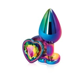 Rear Assets Multicolor Heart Butt Plug with Rainbow Jewel - Medium 